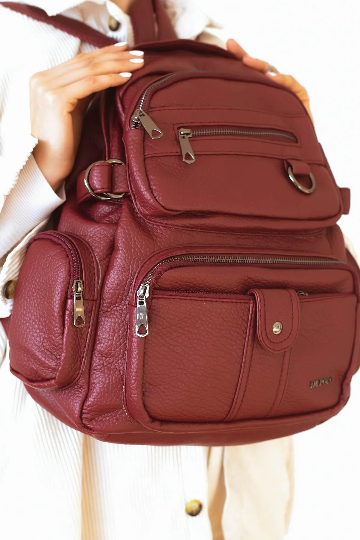 İmpolo Elina Geniş Ebatlı Yumuşak Bordo  Rolox Kadın Sırt Çanta - Görsel 2