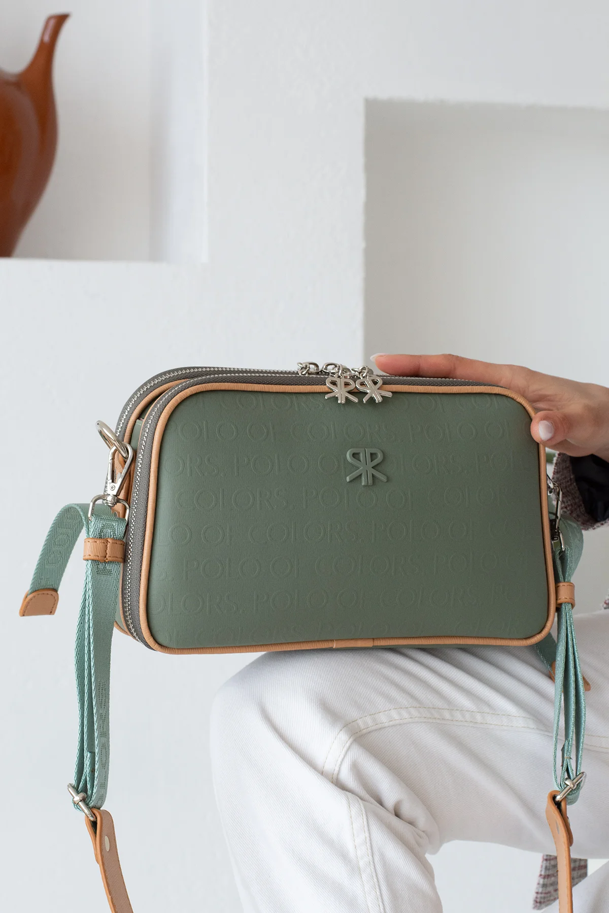 İmpolo Lili Ortaboy Üç gözlü Yeşil Taba Kadın Omuz Çanta - Görsel 2