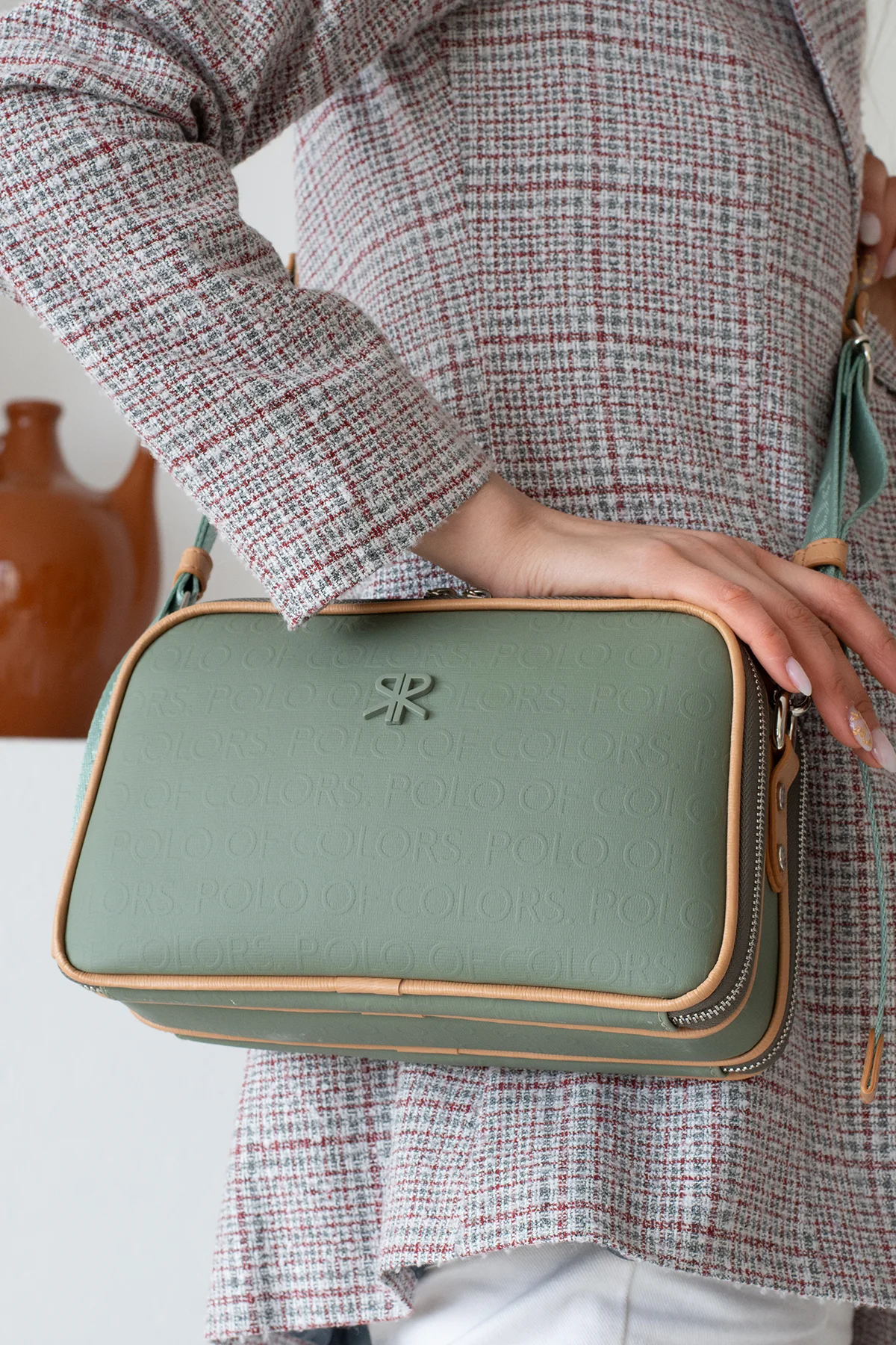 İmpolo Lili Ortaboy Üç gözlü Yeşil Taba Kadın Omuz Çanta - Görsel 3