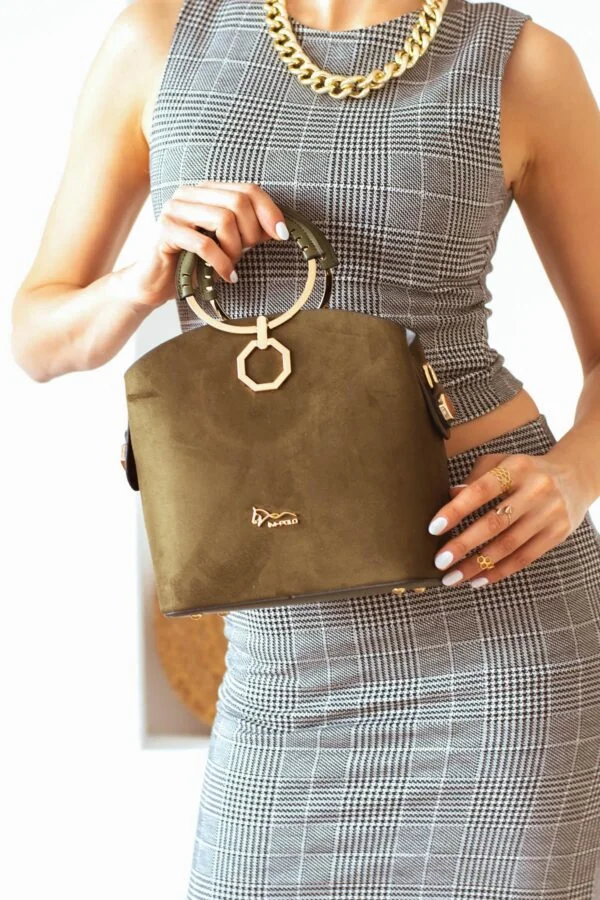 İmpolo Sophia Çember Saplı İçi Üç Gözlü Haki Yeşil Süet