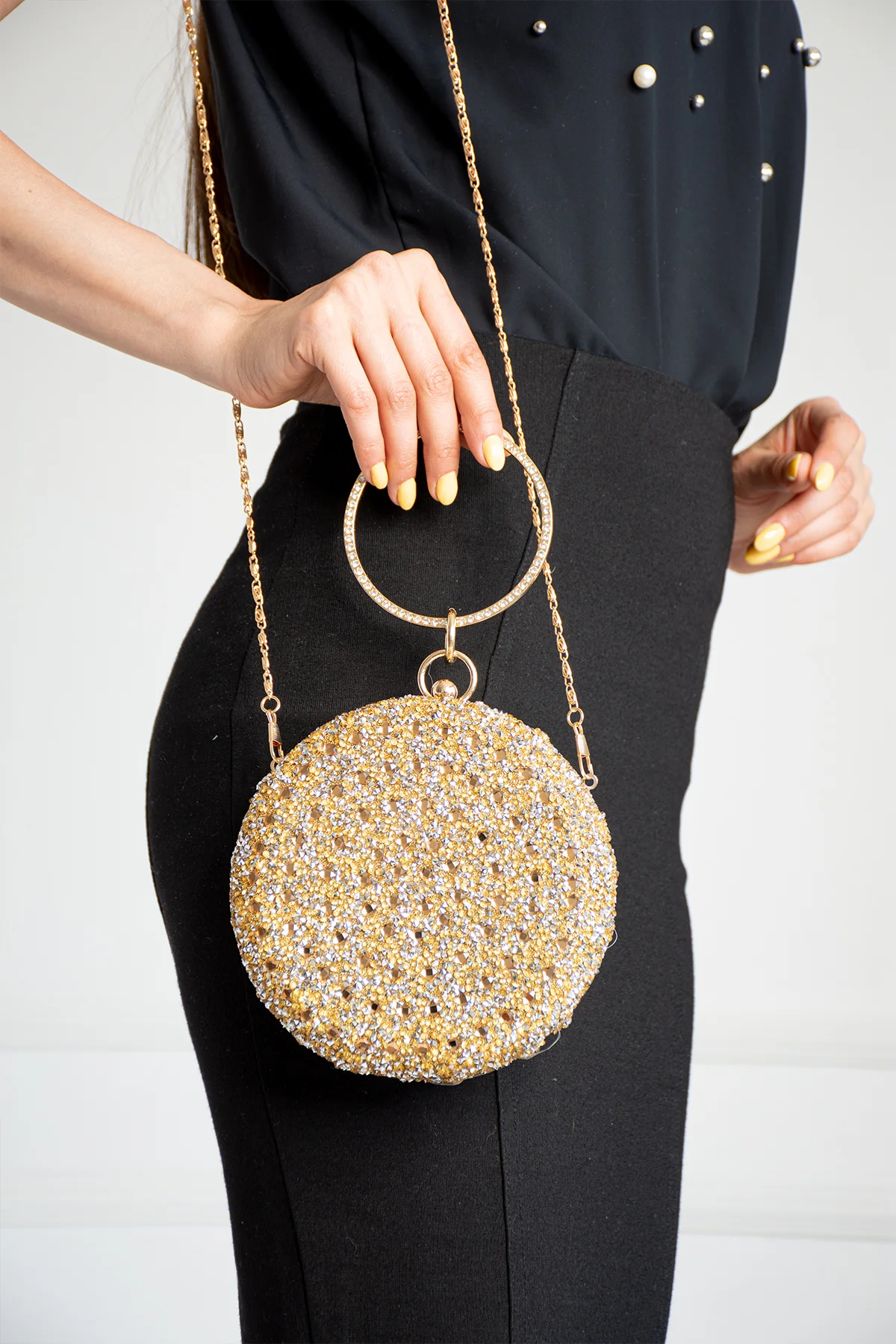 İmpolo Jesi Altın Taşlı Bilezik  Abiye Omuz Ve Kol Çanta 16x16 Ebat - Görsel 2