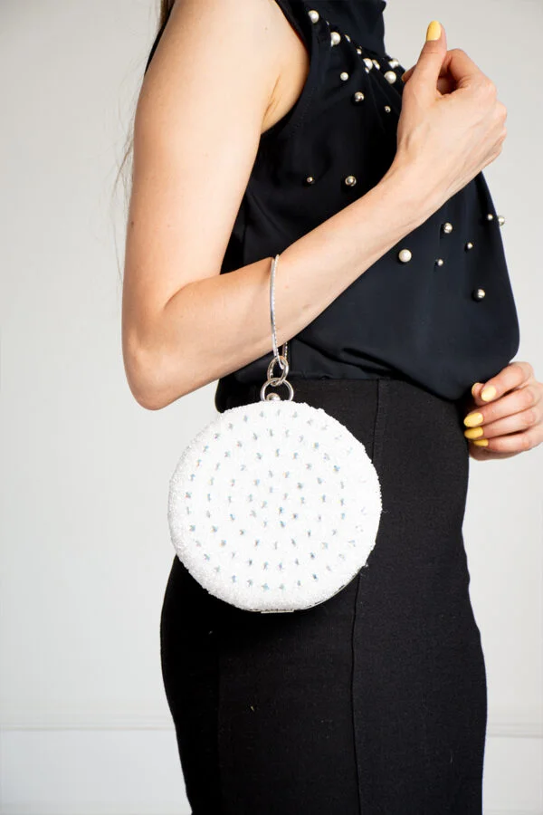 İmpolo Jesi Beyaz Taşlı Bilezik  Abiye Omuz Ve Kol Çanta 16x16 Ebat