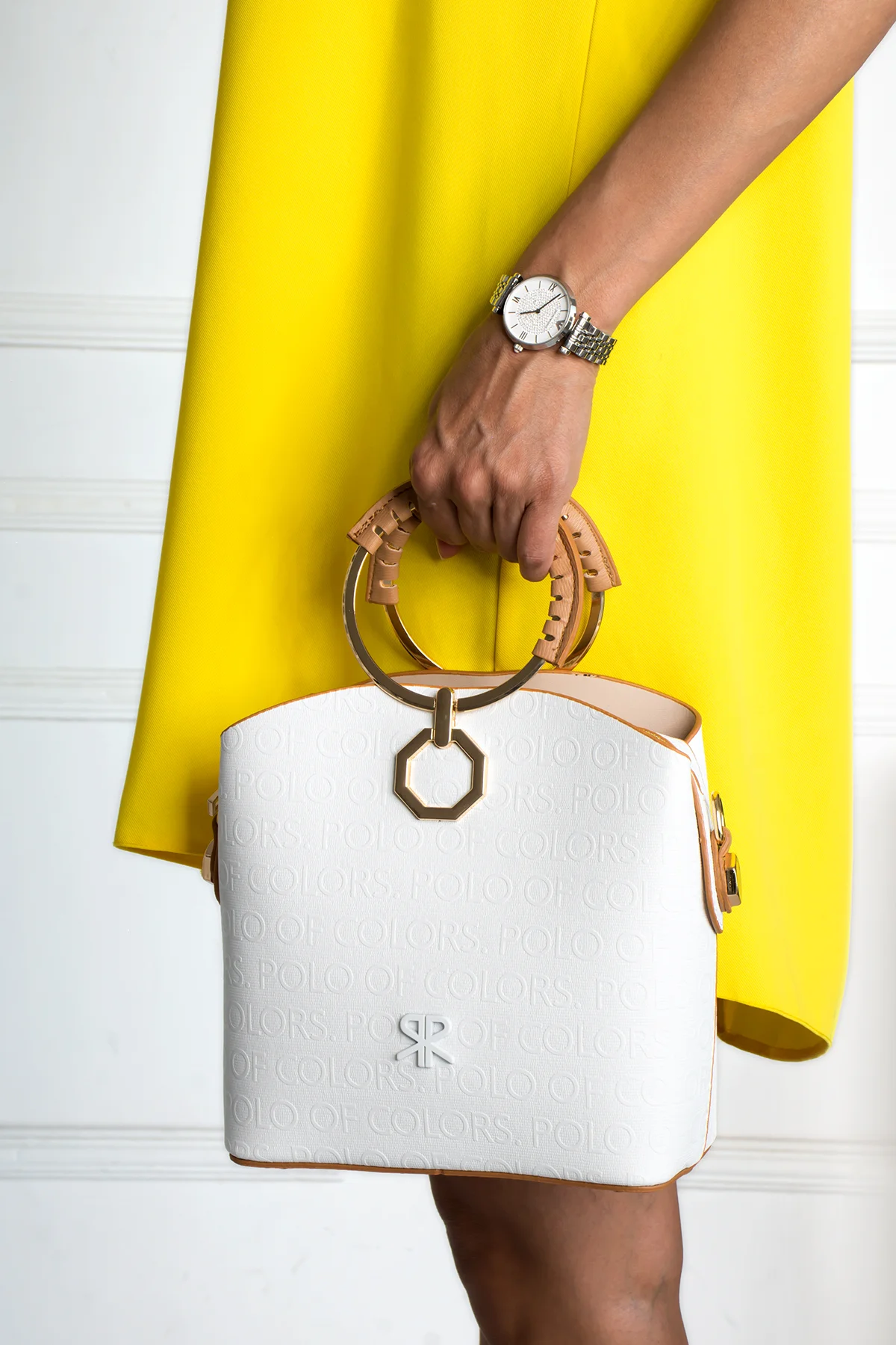 İmpolo Sophia Çember Saplı  Üç Gözlü P.Beyaz Omuz El Çanta 22x25 Ebat - Görsel 2