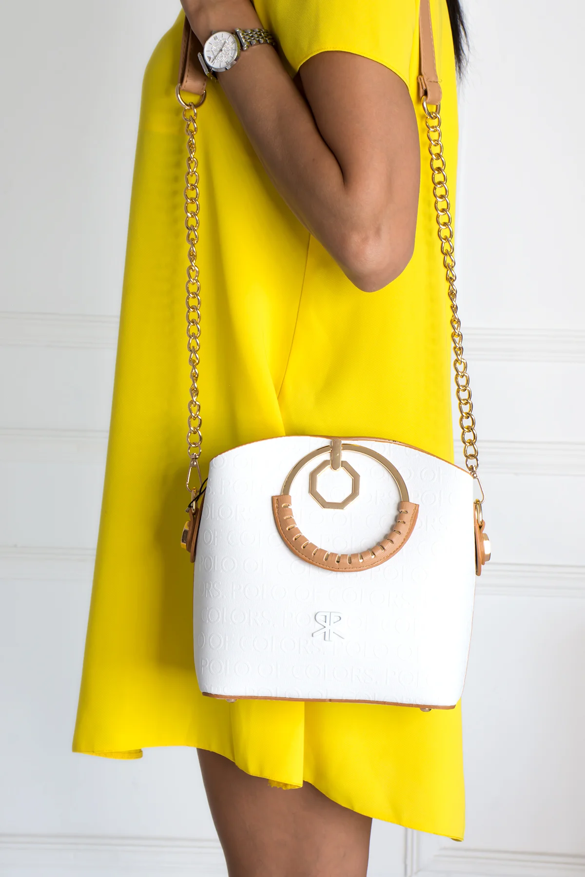 İmpolo Sophia Çember Saplı  Üç Gözlü P.Beyaz Omuz El Çanta 22x25 Ebat - Görsel 3