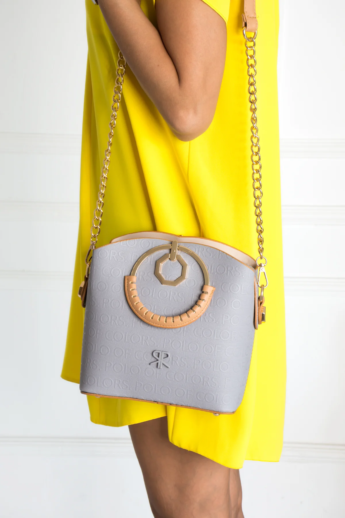 İmpolo Sophia Çember Saplı  Üç Gözlü P.Gri Omuz El Çanta 22x25 Ebat