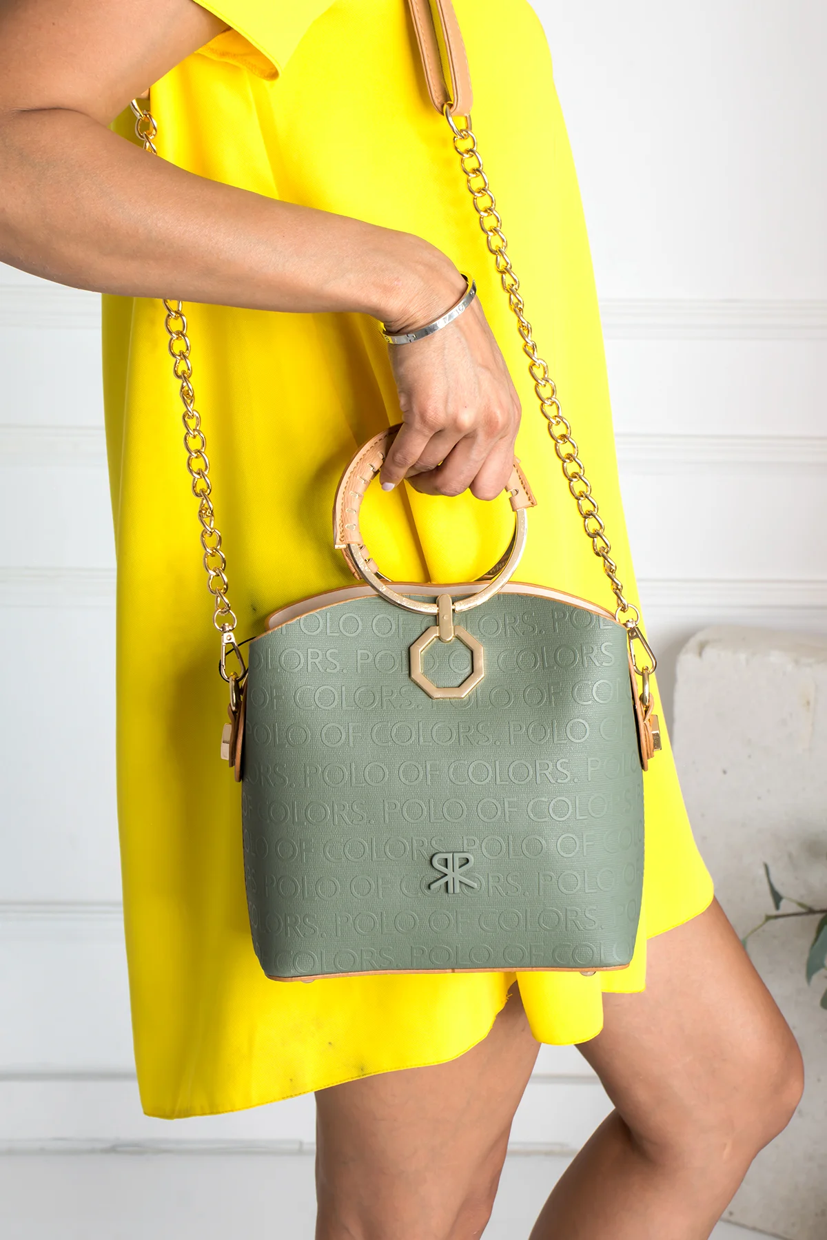 İmpolo Sophia Çember Saplı Üç Gözlü P.Yeşil Omuz El Çanta 22x25 Ebat