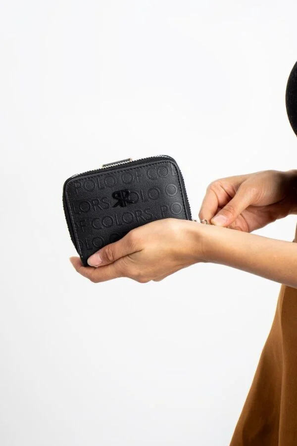 Impolo Nora Siyah Kum Kadın Cüzdan 10x13 Ebatında