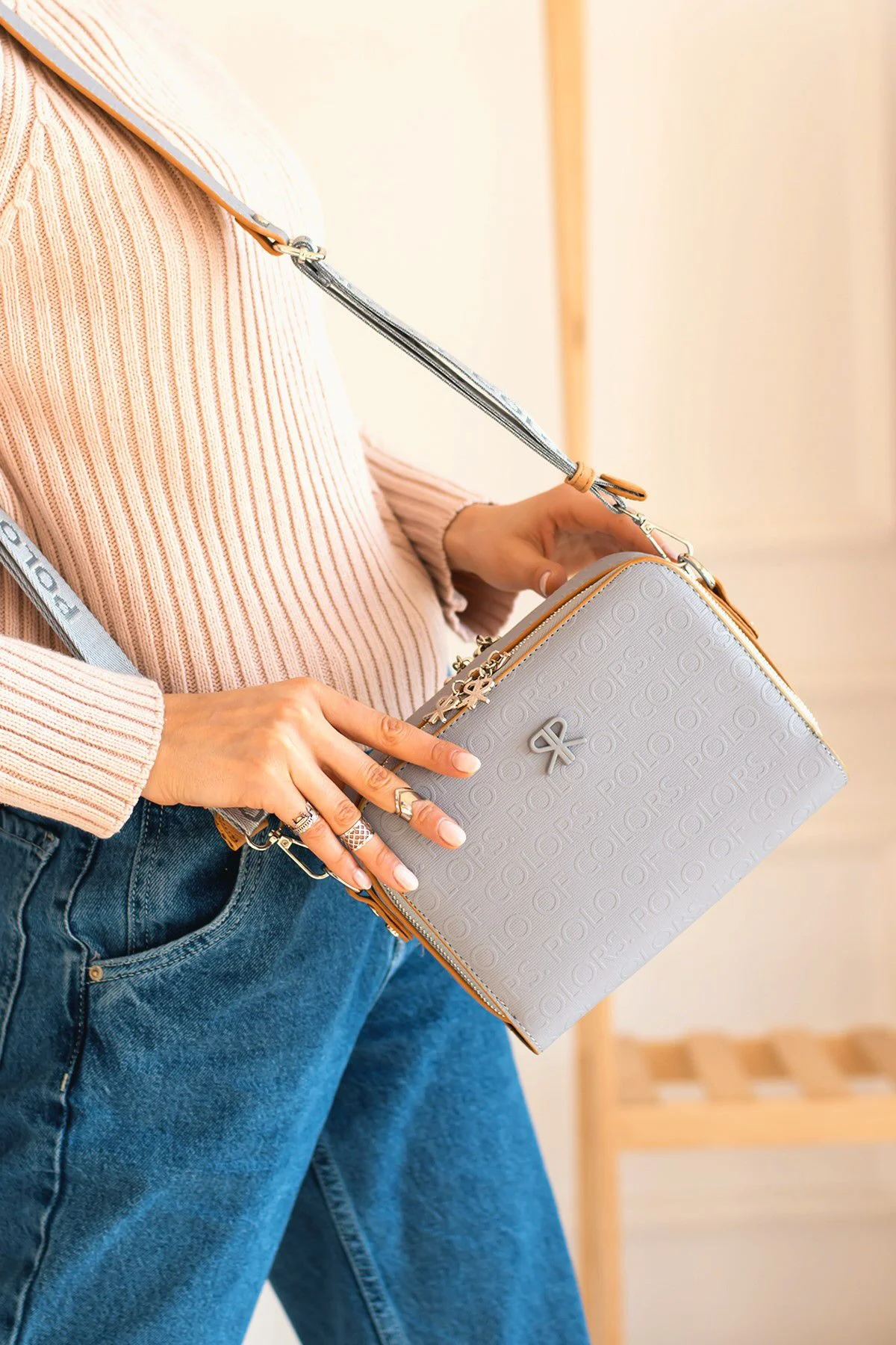 İmpolo Beti Gri  Taba Kadın Omuz Ve Çapraz Çantası 16X21 Ebatında - Görsel 2