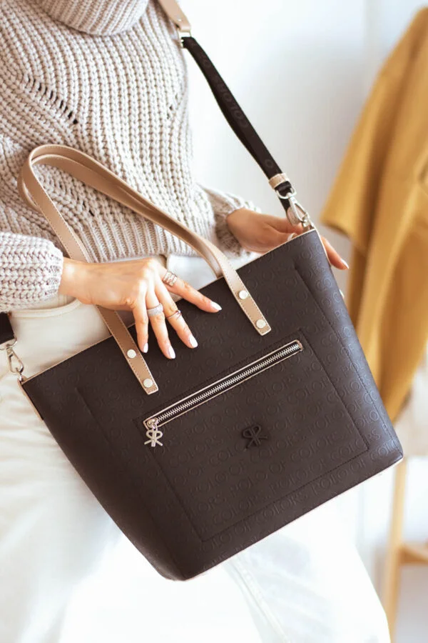 İmpolo Linda  Üçgözlü  Siyah Kum Kadın Omuz Çanta