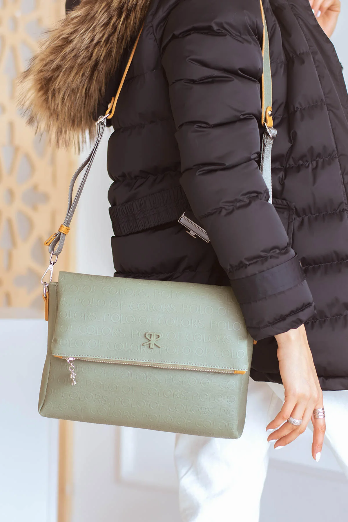 İmpolo  Barbara  Omuz Çapraz Yeşil  Taba   Kadın Çanta 25x30 ebat - Görsel 2