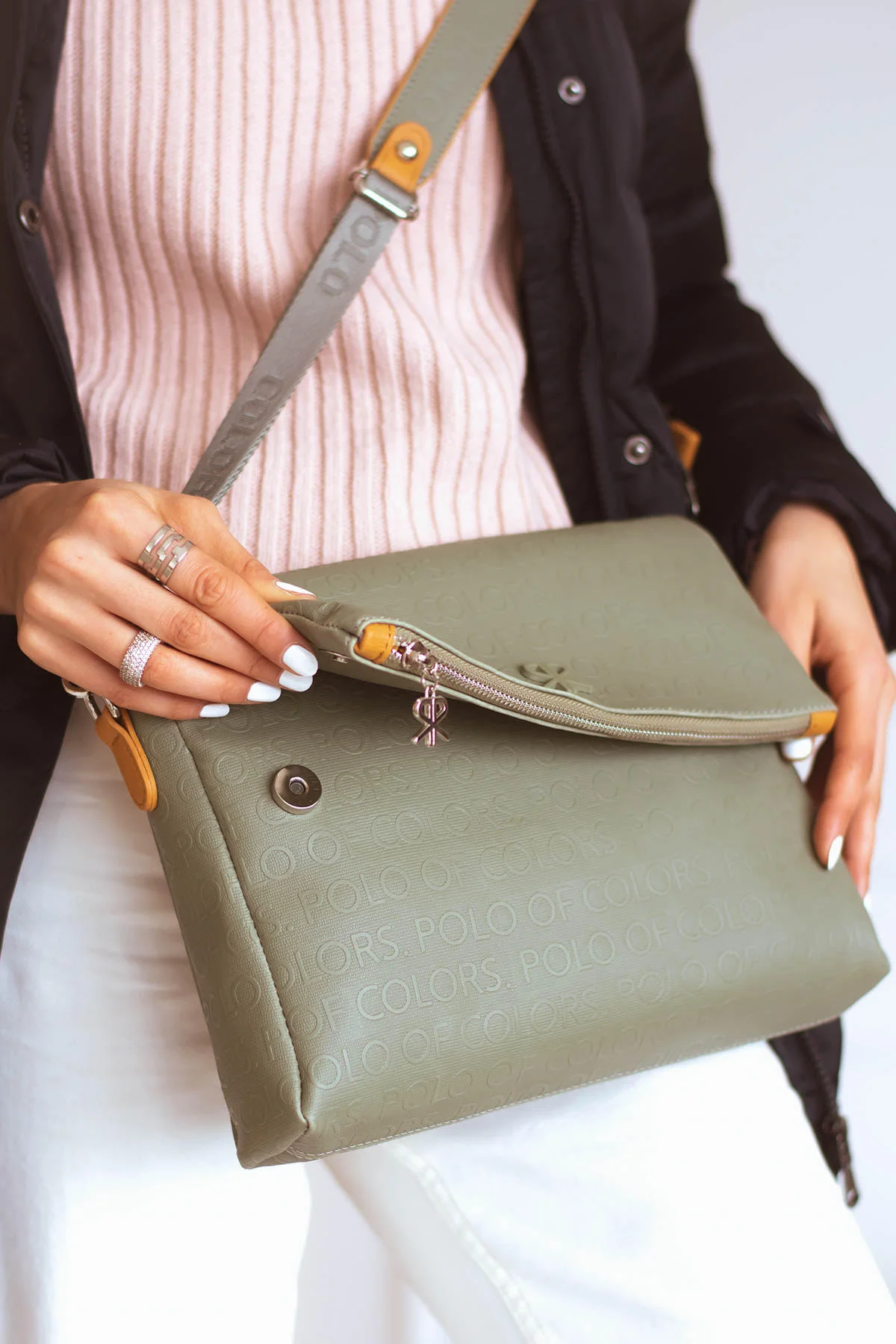 İmpolo  Barbara  Omuz Çapraz Yeşil  Taba   Kadın Çanta 25x30 ebat - Görsel 3