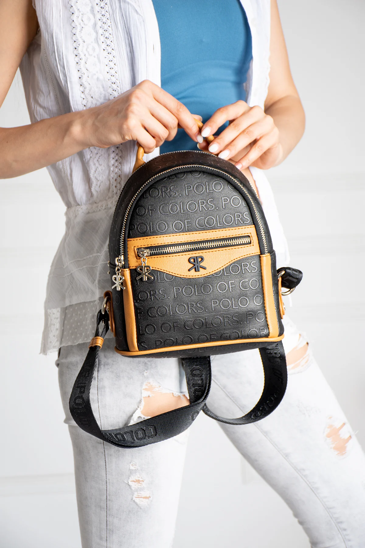 İmpolo Ellen Siyah Taba Kadın Sırt Çanta 25x20 Ebat - Görsel 2