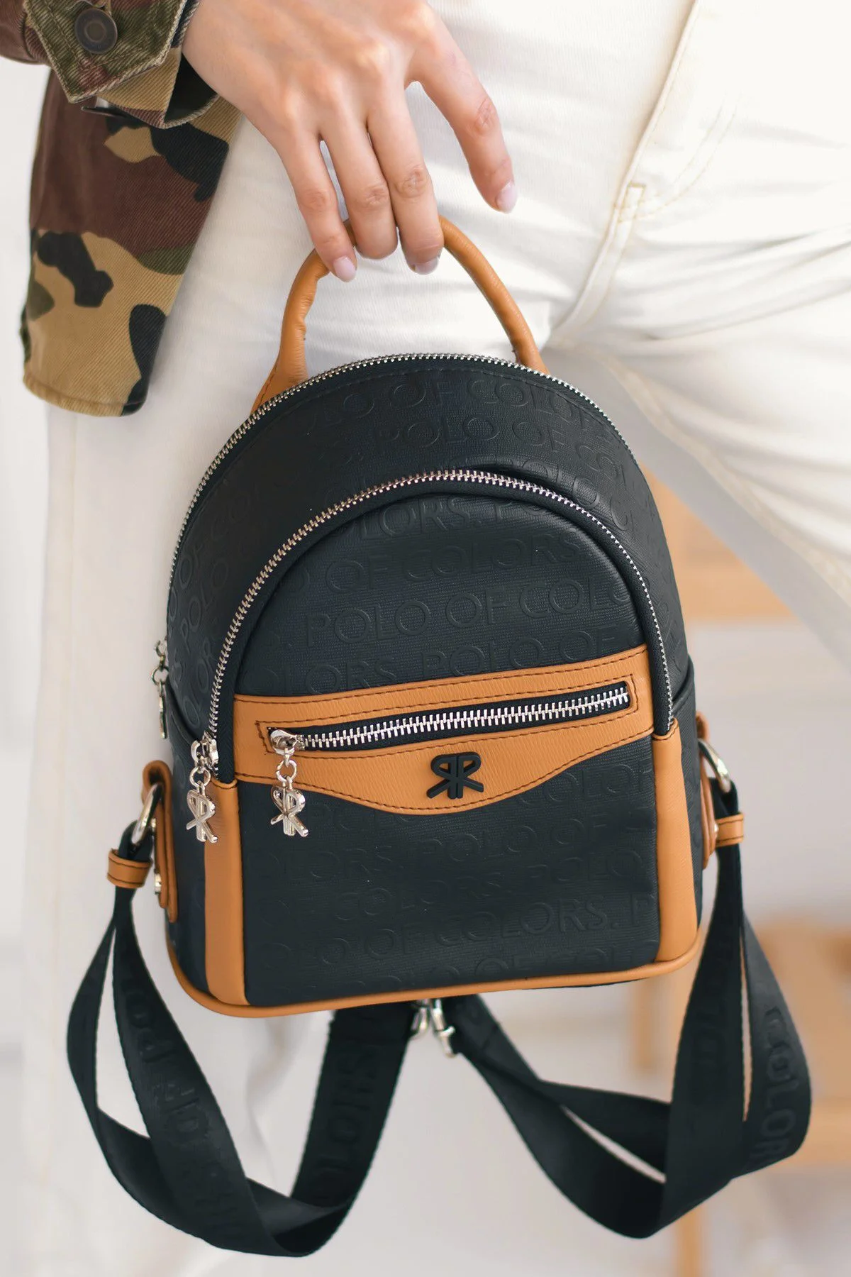 İmpolo Ellen Siyah Taba Kadın Sırt Çanta 25x20 Ebat - Görsel 3