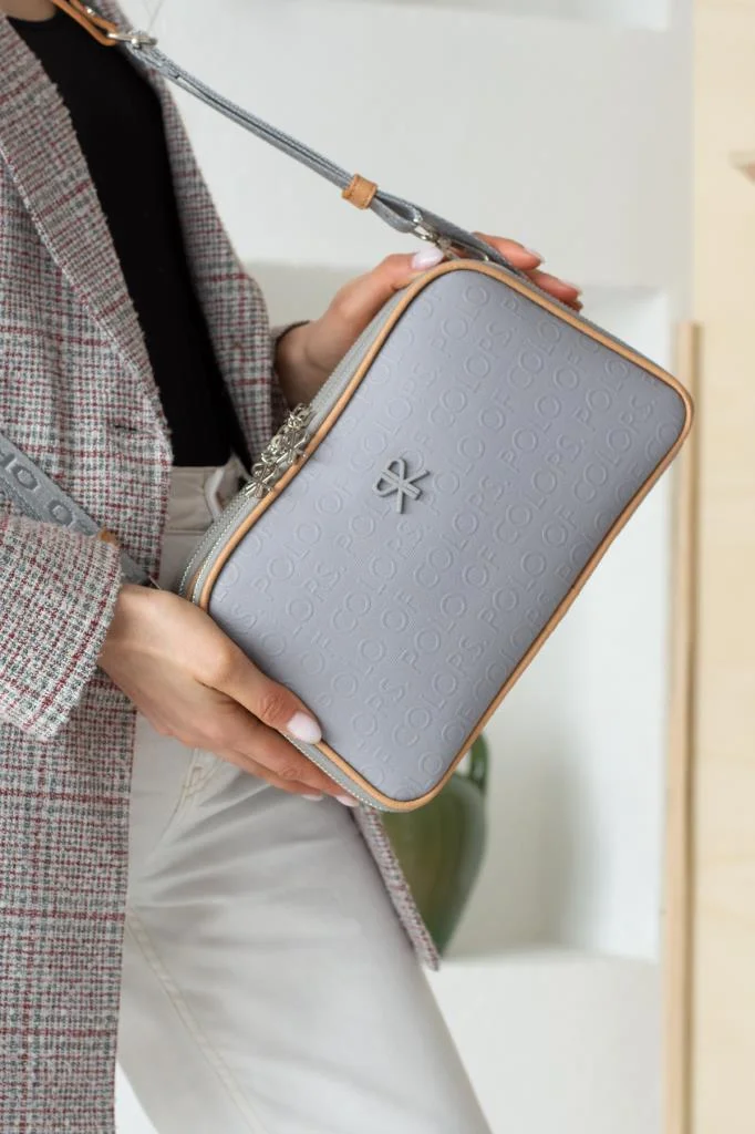 İmpolo Lili Ortaboy Üç gözlü Gri Taba Kadın Omuz Çanta - Görsel 3