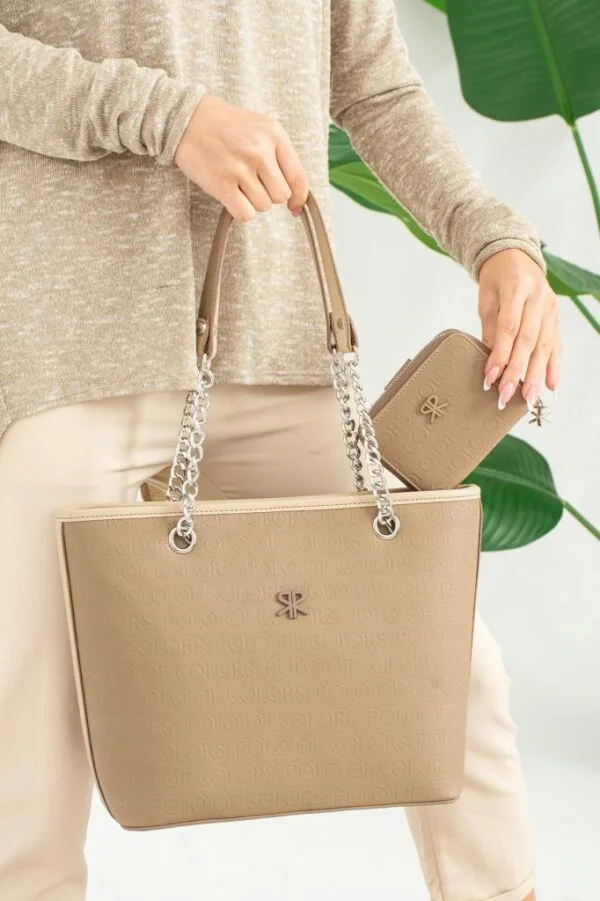 ImPolo Ida Nora Vizon Kamel Kadın Omuz Çantası Kombin Çanta26X38 Cüzdan10x24