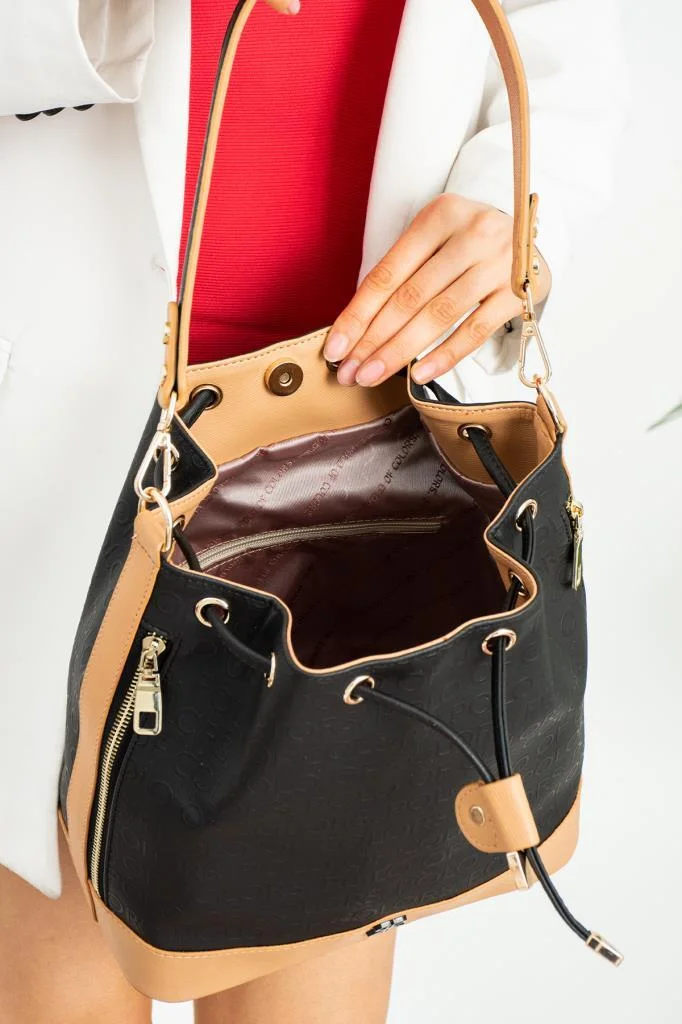 ImPolo Lila Siyah Kamel Kadın Omuz Çantası 28x30 Ebatında - Görsel 3