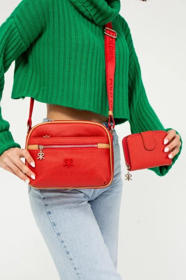 ImPolo Esta Nora Kırmızı Kamel Kadın Kombin Çanta Ve Cüzdan Çanta 21x27 Cüzdan 10X13 Ebatlarında