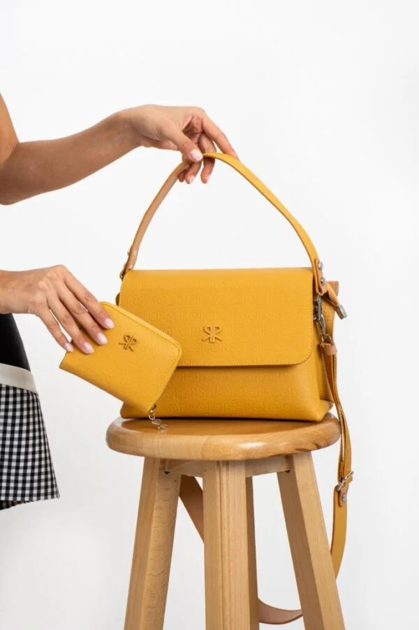 Impolo Neomi Hardal Sarı Kadın Kombin Çanta 22x26 Cüzdan 12X10 Ebat